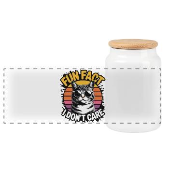 Fun Fact: I Don't Care - Katze Retro - Panorama Keksdose mit Holzdeckel - Weiß - Vorne