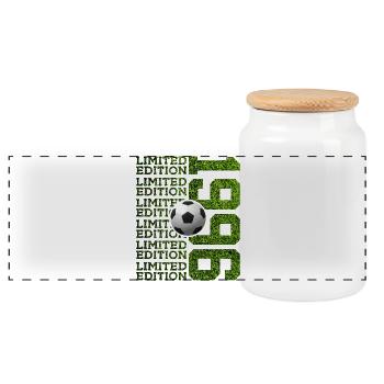 LIMITED EDITION 1996 FUßBALL 30. GEBURTSTAG - Panorama Keksdose mit Holzdeckel - Weiß - Vorne