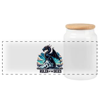 Dragon sky over mountain range - Panoramic Cookie Jar with Wooden Lid - white - Front