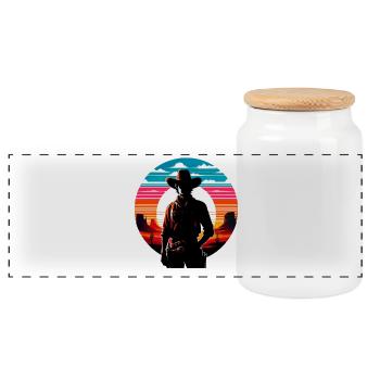 Wüsten-Cowboy Sonnenuntergang Silhouette - Panorama Keksdose mit Holzdeckel - Weiß - Vorne