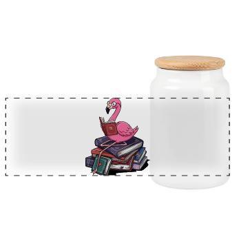 Rat de bibliothèque Flamant rose lisant des livres Art - Boîte à biscuits avec couvercle en bois - blanc - Devant