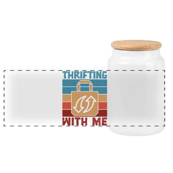 Thrift Shopper Thrifting With Me Thrift Store - Panoramic Cookie Jar with Wooden Lid - white - Front