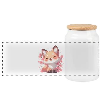 Kawaii Fuchs Sakura - Japan Style Chibi Design - Panorama Keksdose mit Holzdeckel - Weiß - Vorne