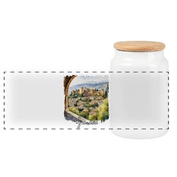 Granada Watercolor, Granada Spain - Panoramic Cookie Jar with Wooden Lid - white - Front