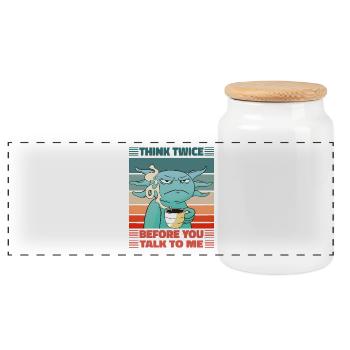 Think Twice Axolotl Coffee Morning Grouch Design - Panoramic Cookie Jar with Wooden Lid - white - Front