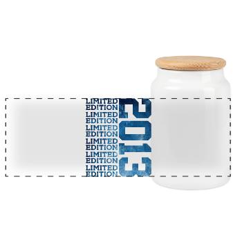 LIMITED EDITION 2013 13 YEARS 13TH BIRTHDAY - Panoramic Cookie Jar with Wooden Lid - white - Front