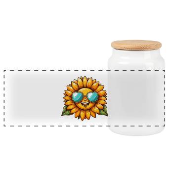 Sunbeam with Sunglasses Motif - Panoramic Cookie Jar with Wooden Lid - white - Front