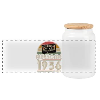 Cadeau de 70e anniversaire Vintage 1956 Rétro - Boîte à biscuits avec couvercle en bois - blanc - Devant