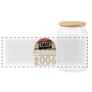 20. Geburtstag Geschenk Jahrgang 2006 Retro - Panorama Keksdose mit Holzdeckel - Weiß - Vorne