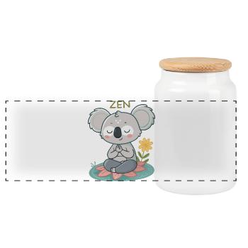 Koala Zen sur Lotus - Boîte à biscuits avec couvercle en bois - blanc - Devant