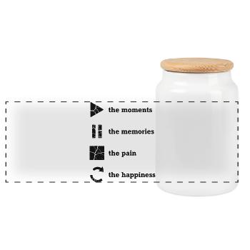 Mindfulness, Moments, Memories, Happiness - Panoramic Cookie Jar with Wooden Lid - white - Front
