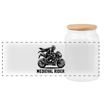 Knight Motorcycle - Panoramic Cookie Jar with Wooden Lid - white - Front