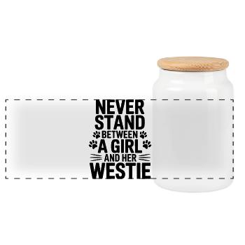 West Highland White Terrier qui dit Westie Gift - Boîte à biscuits avec couvercle en bois - blanc - Devant