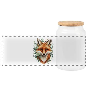 Fox in a wreath of flowers - Panoramic Cookie Jar with Wooden Lid - white - Front
