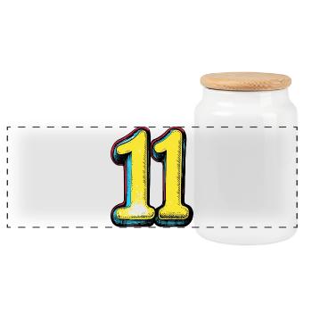 11 Number Colorful - Panoramic Cookie Jar with Wooden Lid - white - Front