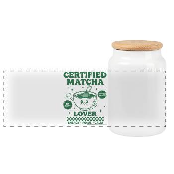 Certified Matcha Lover Energy Focus Calm Matcha - Panoramic Cookie Jar with Wooden Lid - white - Front