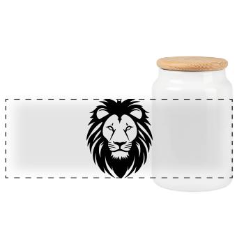 lion - Panoramic Cookie Jar with Wooden Lid - white - Front