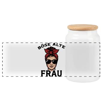 Vieille femme méchante avec des lunettes de soleil et une écharpe - Boîte à biscuits avec couvercle en bois - blanc - Devant