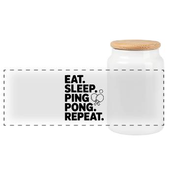 Eat. Sleep. Ping Pong. Repeat. - Panoramic Cookie Jar with Wooden Lid - white - Front