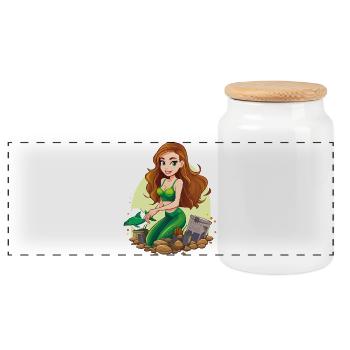 Sirène verte sur la plage de galelets - Boîte à biscuits avec couvercle en bois - blanc - Devant
