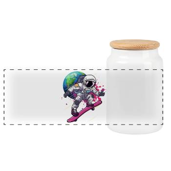 Astronaut Skateboard Earth - Panoramic Cookie Jar with Wooden Lid - white - Front