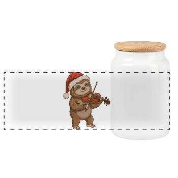 Animal paresseux de Noël jouant du violon - Boîte à biscuits avec couvercle en bois - blanc - Devant
