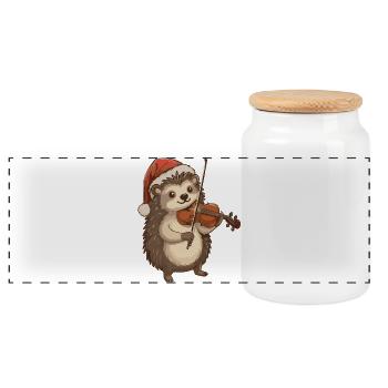 Hérisson de Noël Animal jouant du violon - Boîte à biscuits avec couvercle en bois - blanc - Devant