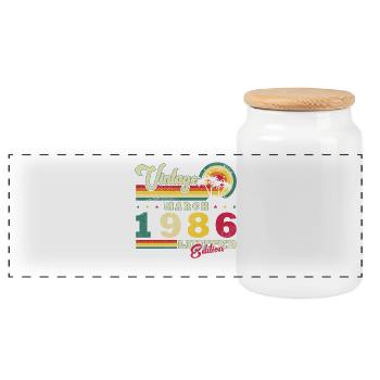 Cadeau pour le 40e anniversaire Mars 1986 Vintage Rétro - Boîte à biscuits avec couvercle en bois - blanc - Devant