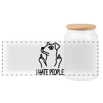 Hund Mittelfinger Ich hasse Menschen Spruch - Panorama Keksdose mit Holzdeckel - Weiß - Vorne