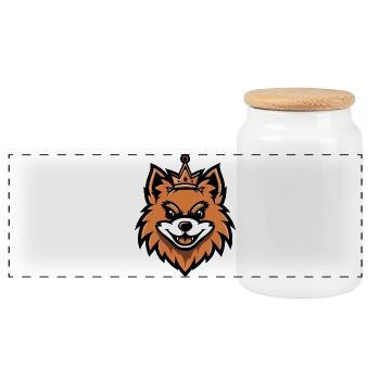 Pomeranian Dog Crown - Panoramic Cookie Jar with Wooden Lid - white - Front