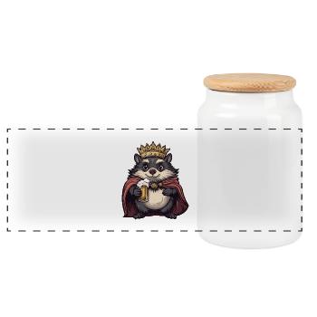 Igel Bier König - Panorama Keksdose mit Holzdeckel - Weiß - Vorne