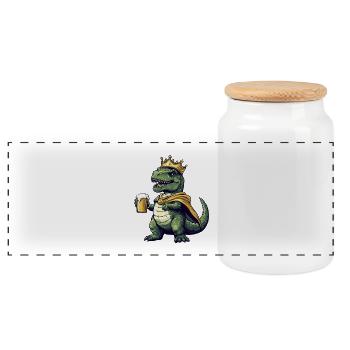 Dinosaur T-Rex Beer King - Panoramic Cookie Jar with Wooden Lid - white - Front