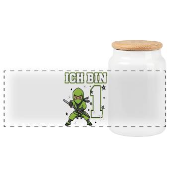 Je suis 1 Ninja, 1er anniversaire Karaté vert - Boîte à biscuits avec couvercle en bois - blanc - Devant