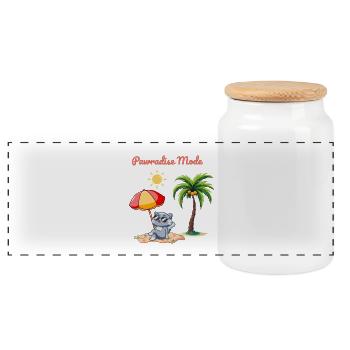 Pawradise Mode – Sommer-Katzenstrand-Vibes - Panorama Keksdose mit Holzdeckel - Weiß - Vorne