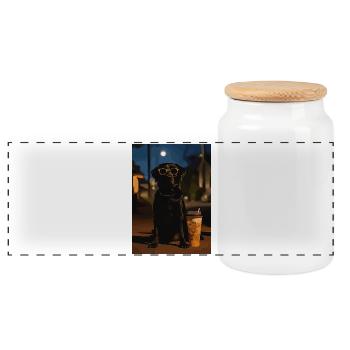 Night Poodle with Sunglasses - Panoramic Cookie Jar with Wooden Lid - white - Front