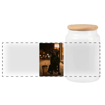 Nocturnal dog with sunglasses - Panoramic Cookie Jar with Wooden Lid - white - Front