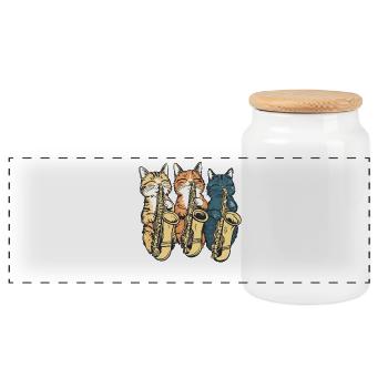 Trio de saxophone chat - Boîte à biscuits avec couvercle en bois - blanc - Devant