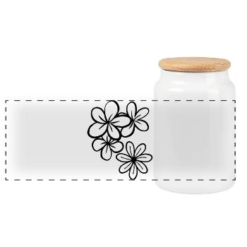 Flowers Illustration - Panoramic Cookie Jar with Wooden Lid - white - Front