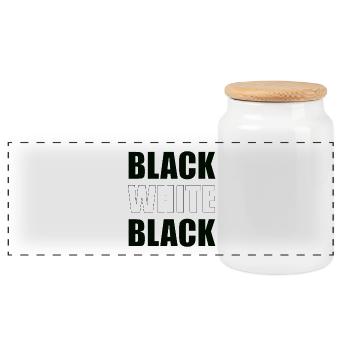 Black Is White Is Black – Minimal Typography - Panorama Keksdose mit Holzdeckel - Weiß - Vorne