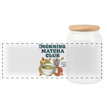 Matin, club de matcha, fouettez-le vraiment bon thé matcha. - Boîte à biscuits avec couvercle en bois - blanc - Devant