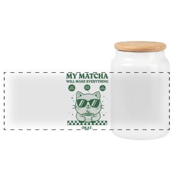 Mon matcha va tout arranger. Drôle de matcha. - Boîte à biscuits avec couvercle en bois - blanc - Devant