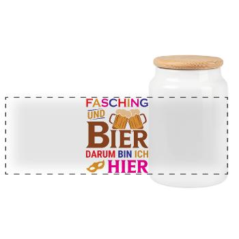 Fasching und Bier darum bin ich hier - Panorama Keksdose mit Holzdeckel - Weiß - Vorne