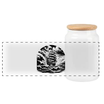 Gravure du navire pirate de la mer de la tempête - Boîte à biscuits avec couvercle en bois - blanc - Devant