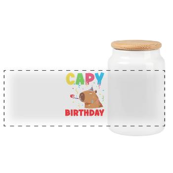 Capy Birthday Capybaras Cute Funny Animal - Panoramic Cookie Jar with Wooden Lid - white - Front