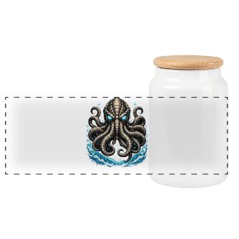 Glowing Kraken in the Storm - Panoramic Cookie Jar with Wooden Lid - white - Front