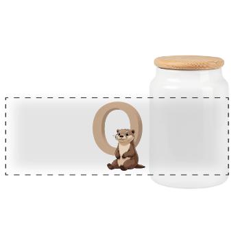 Otter und Großes O Design - Panorama Keksdose mit Holzdeckel - Weiß - Vorne