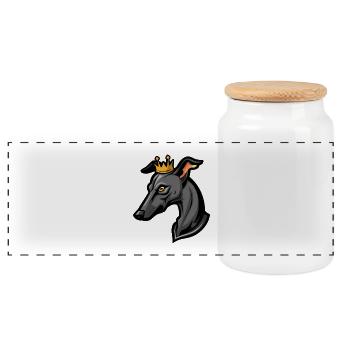 Greyhound Hund Krone - Panorama Keksdose mit Holzdeckel - Weiß - Vorne