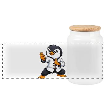 Fighting Penguin Kung Fu Martial Art Traditional - Panoramic Cookie Jar with Wooden Lid - white - Front
