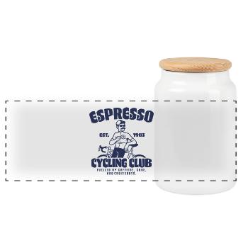 Espresso Cycling Club Vintage Logo - Panoramic Cookie Jar with Wooden Lid - white - Front