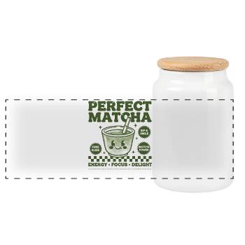 Perfect Matcha Green Tea Matcha Power Energy Focus - Panoramic Cookie Jar with Wooden Lid - white - Front